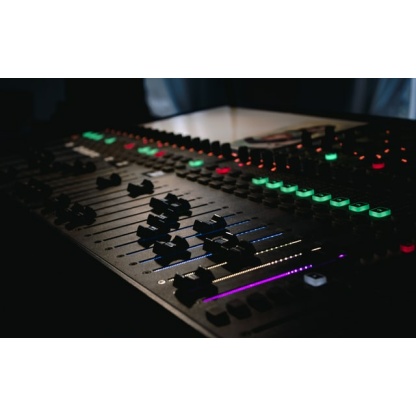 mixing board with glowing lights